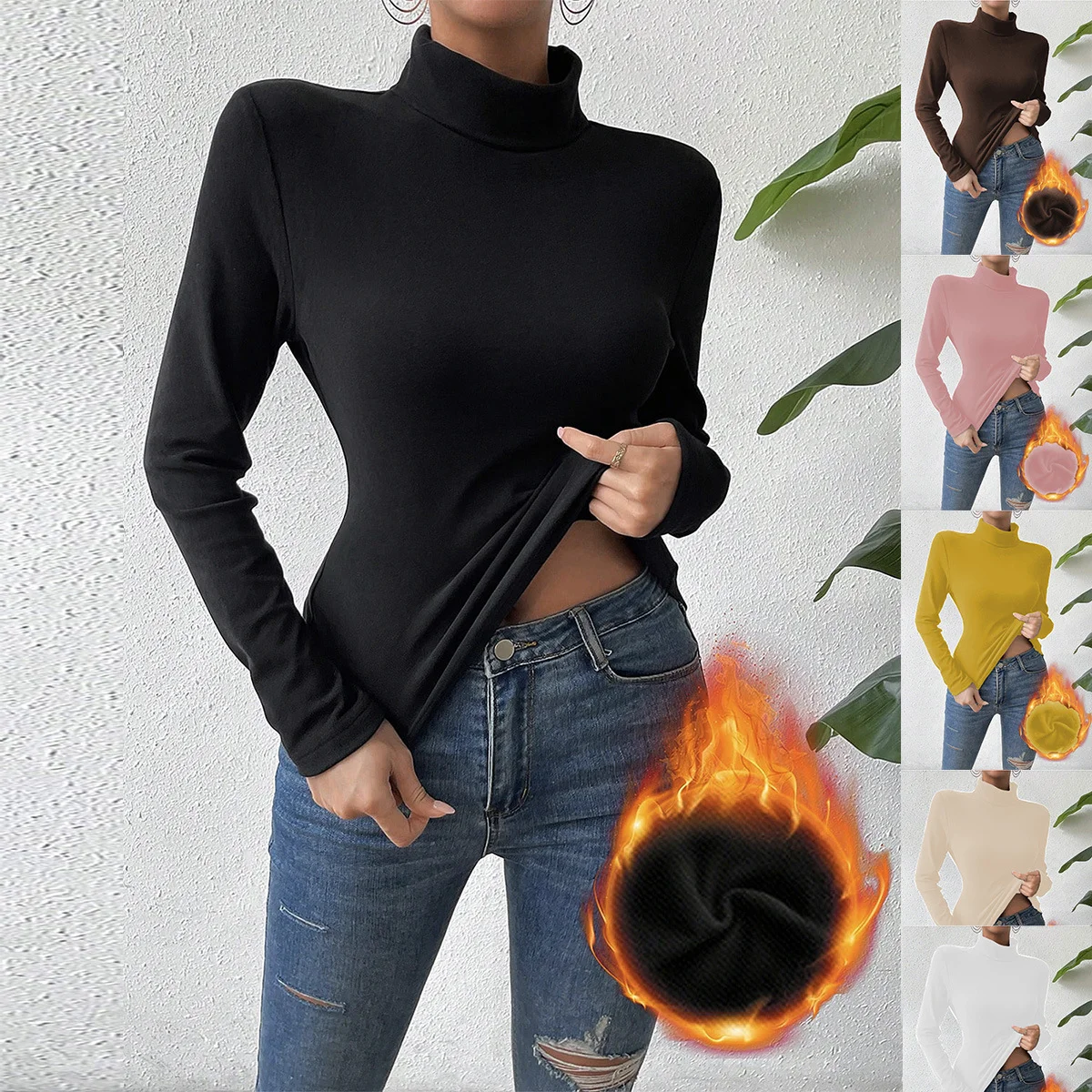 Knitted Warmth Half Turtleneck Casual Plain H-Line Long Sleeve T-Shirt