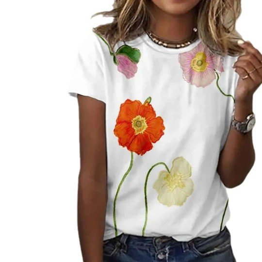 Jersey Crew Neck Casual Floral T-Shirt