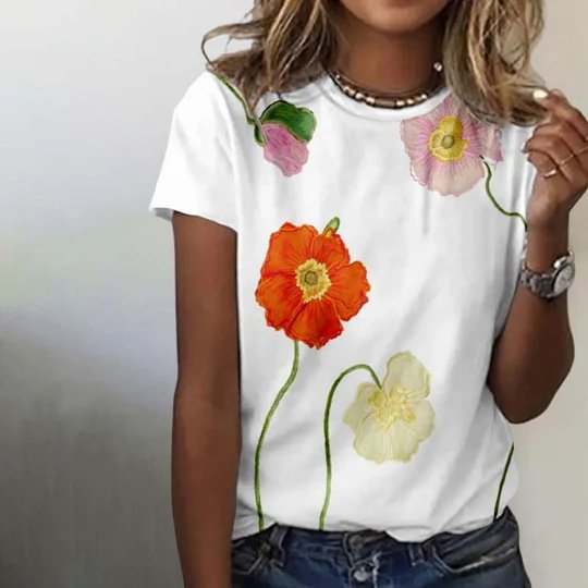 Jersey Crew Neck Casual Floral T-Shirt