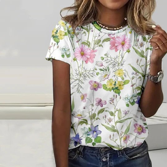 Floral Casual Crew Neck Loose T-Shirt