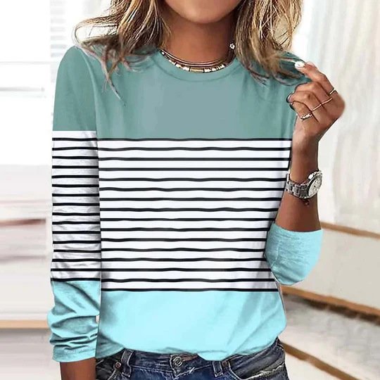 Jersey Loose Striped Casual T-Shirt