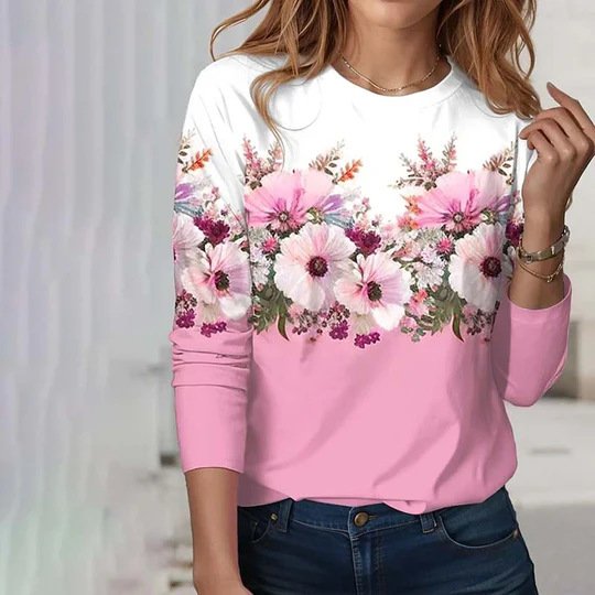 Jersey Crew Neck Floral Casual T-Shirt