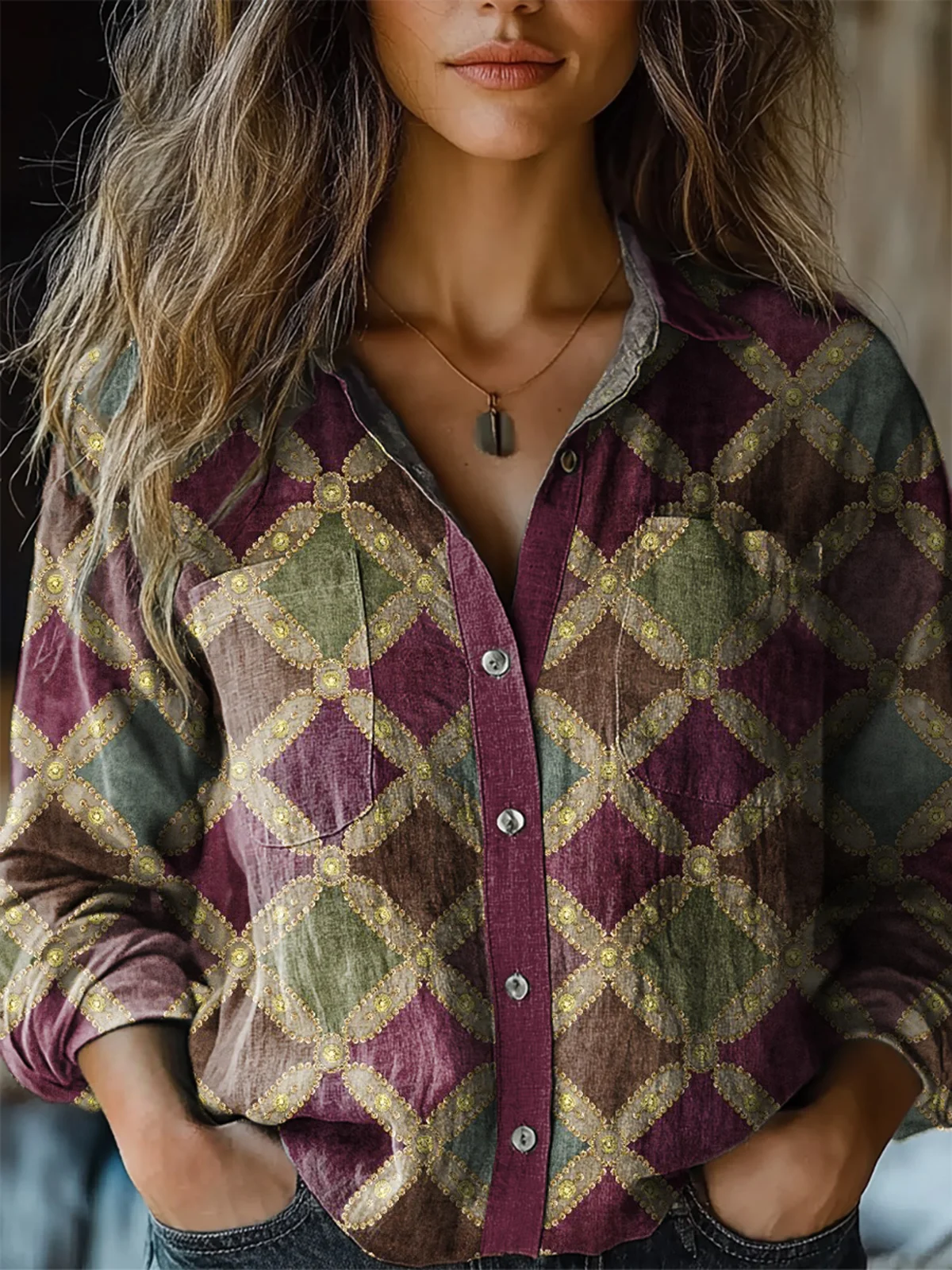 Geometric Print Casual Long Sleeve Shirt