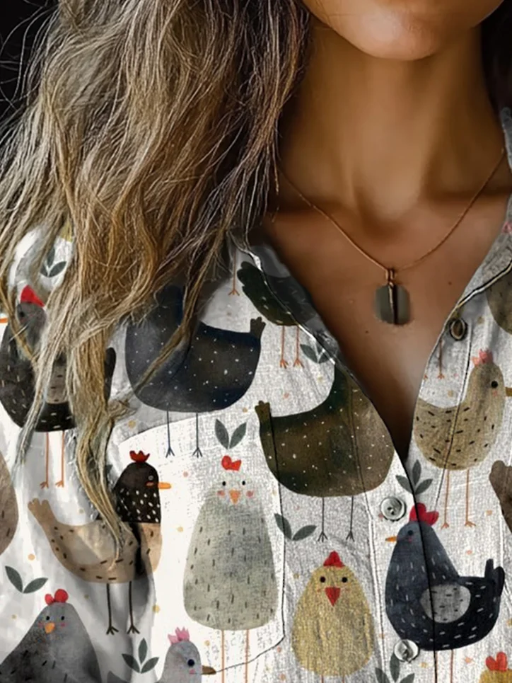 Animal Print Long Sleeve Crew Neck Shirts