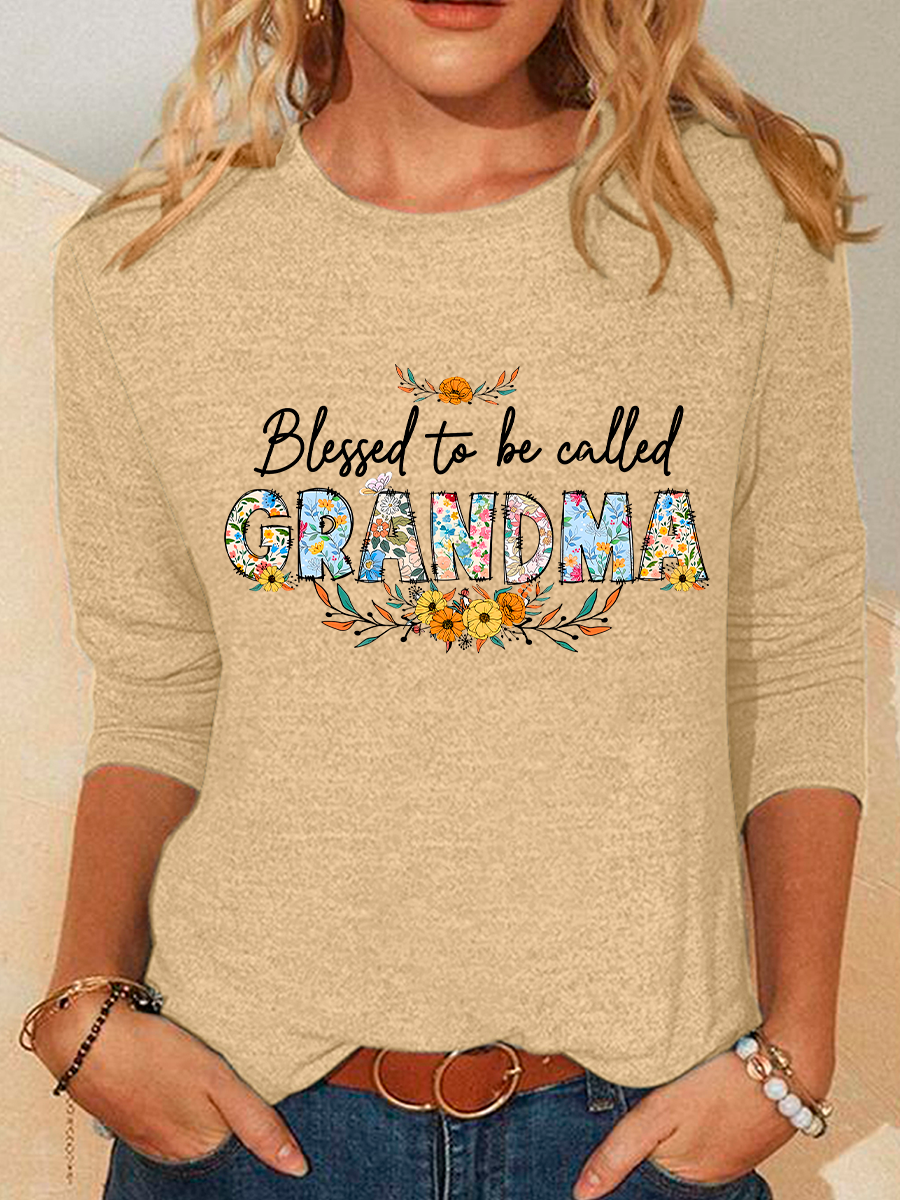 Flower Blessed To Be Called Grandma Casual Long Sleeve Shirt