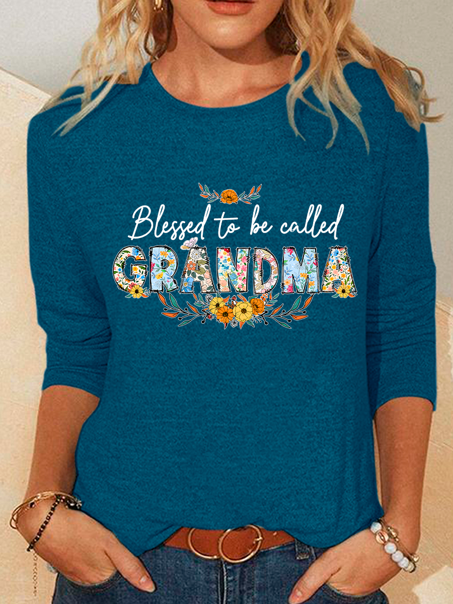 Flower Blessed To Be Called Grandma Casual Long Sleeve Shirt