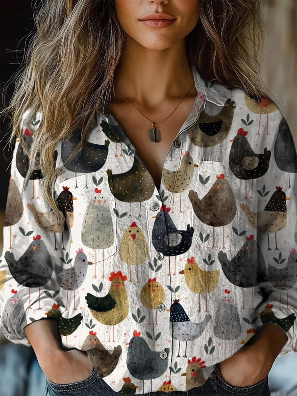 Animal Print Long Sleeve Crew Neck Shirts