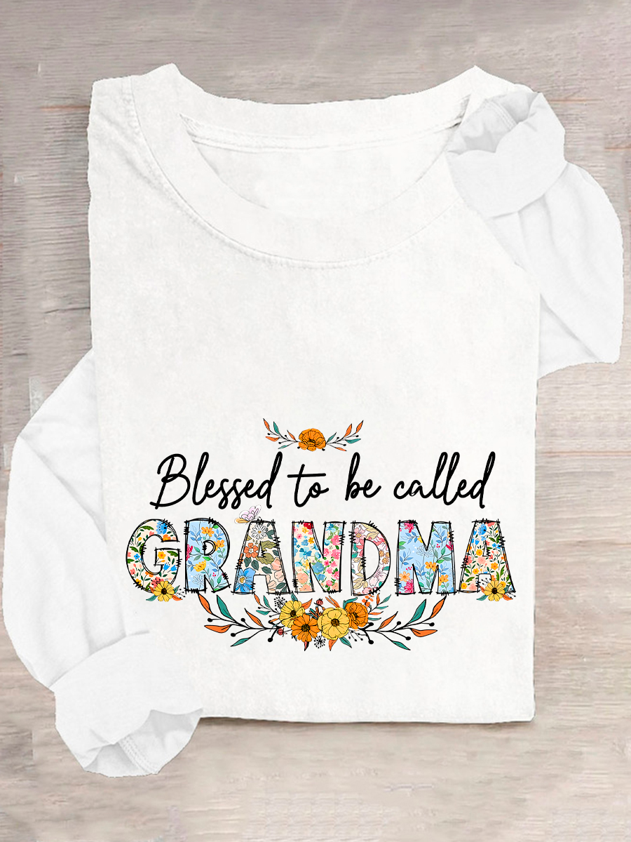 Flower Blessed To Be Called Grandma Casual Long Sleeve Shirt