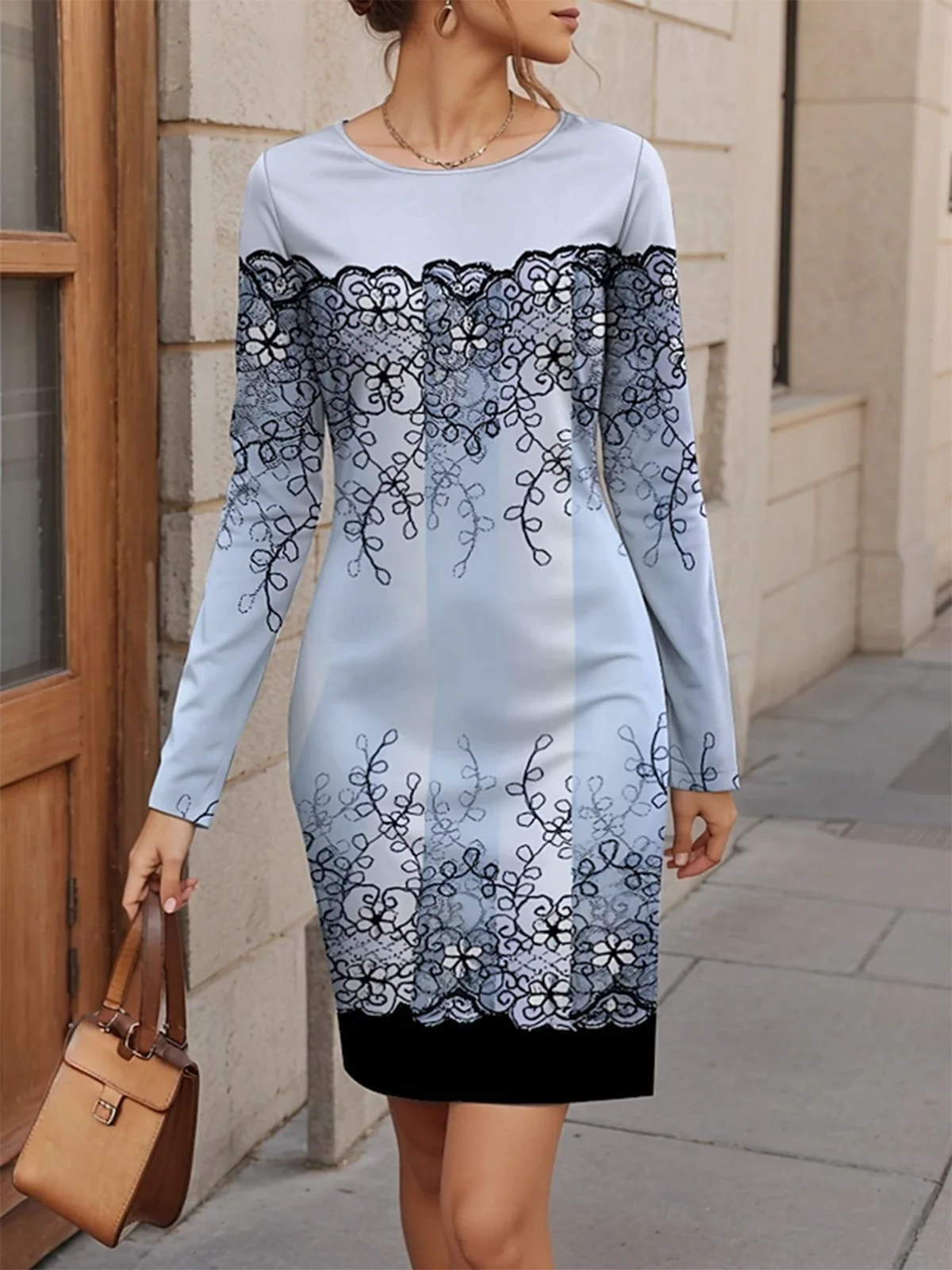 Casual Long Sleeve Crew Neck Dress