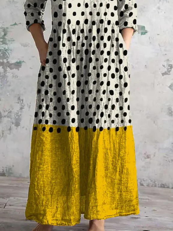 Retro Art Print Chic V-Neck  Elegant Midi Dress