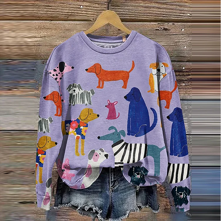 Crew Neck Vintage Loose Animal Picture Sweatshirt