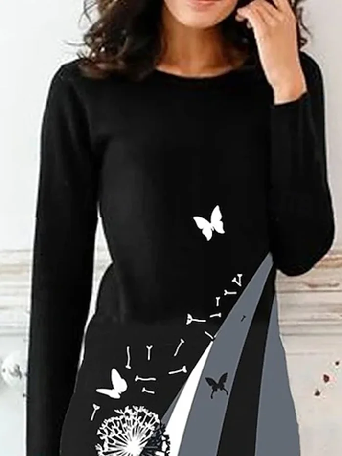 Casual Long Sleeve Crew Neck Dress