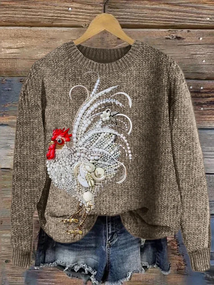 Elegant Rooster Jewelry Art Cozy Knit Sweatshirt