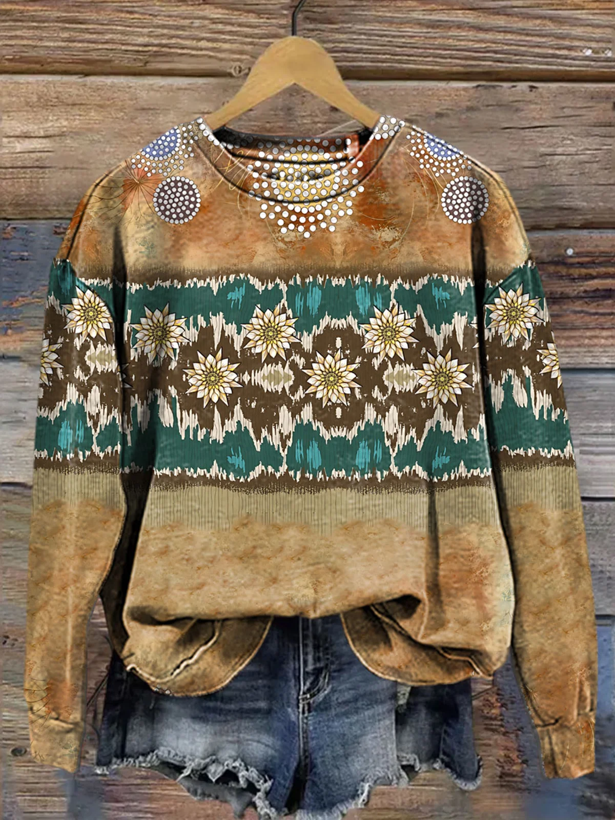 Floral Print Long Sleeve Crew Neck Sweatshirt