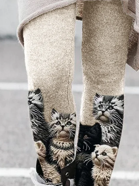 Fuzzy Cats Crochet Art Cozy Knit Leggings