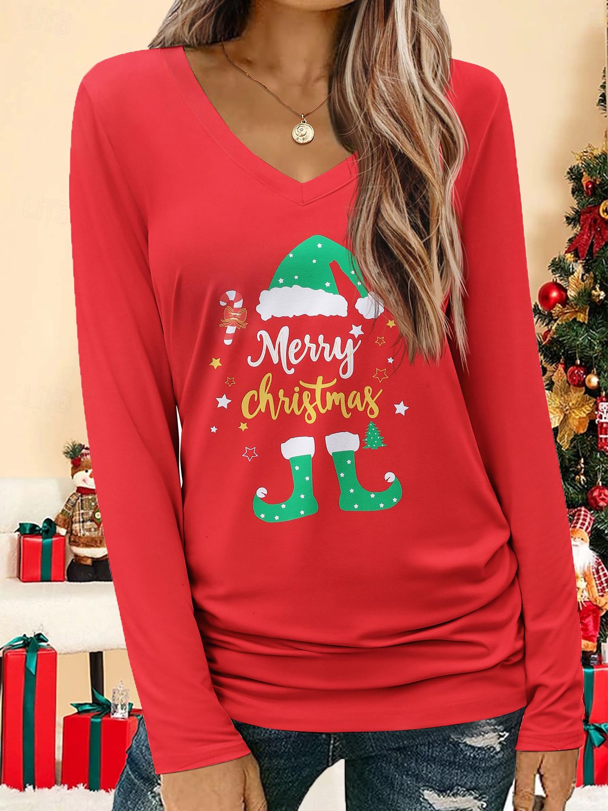 Christmas Print Long Sleeve Crew Neck Sweatshirt