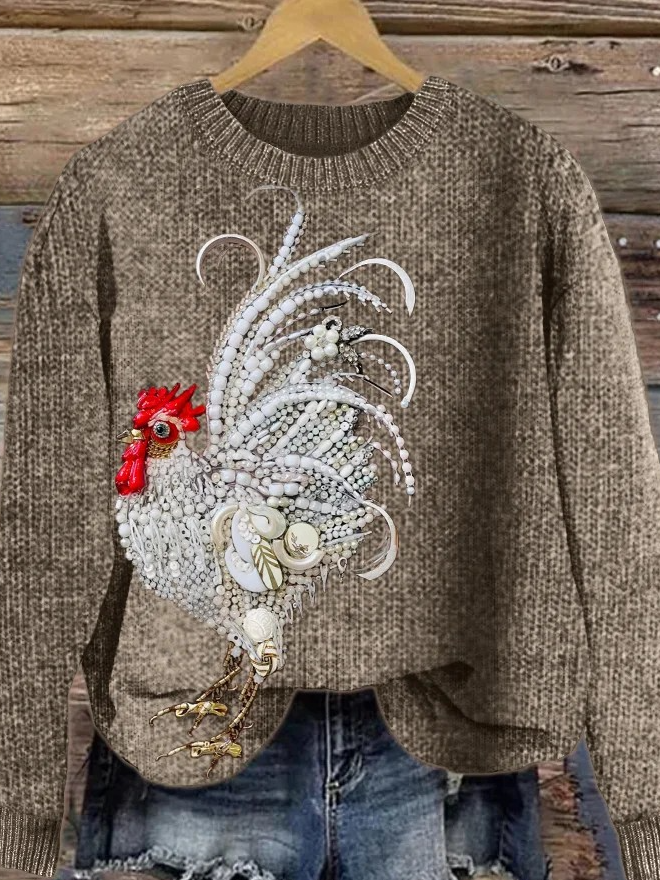 Elegant Rooster Jewelry Art Cozy Knit Sweatshirt