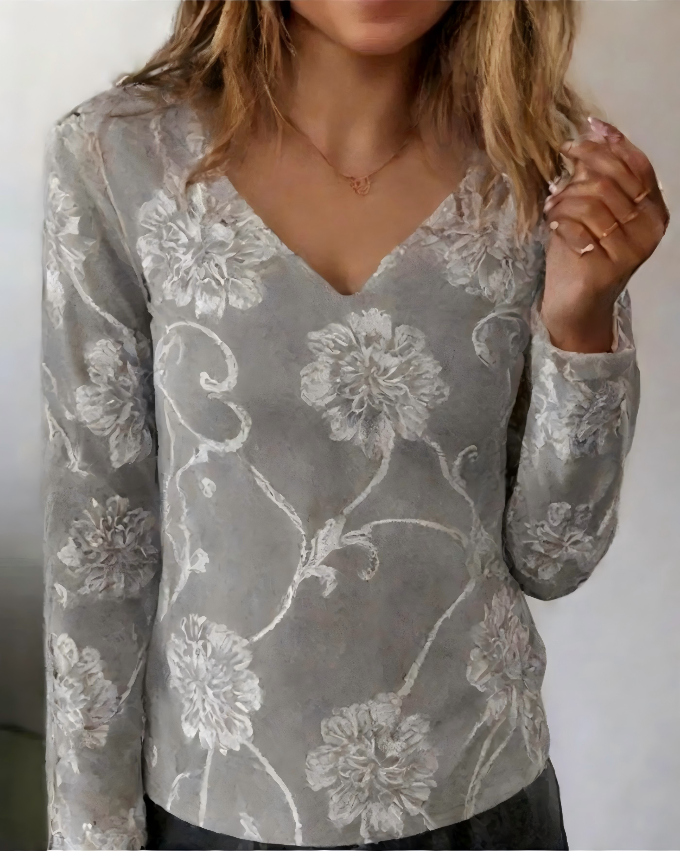 Print Casual V Neck Long Sleeve T-Shirt