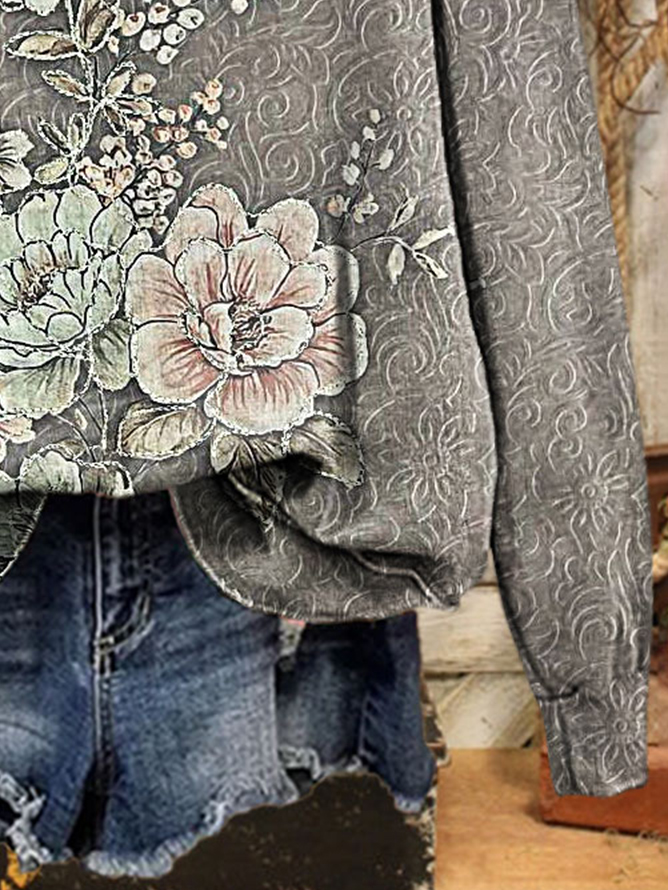 Floral Print Long Sleeve Crew Neck Sweatshirt