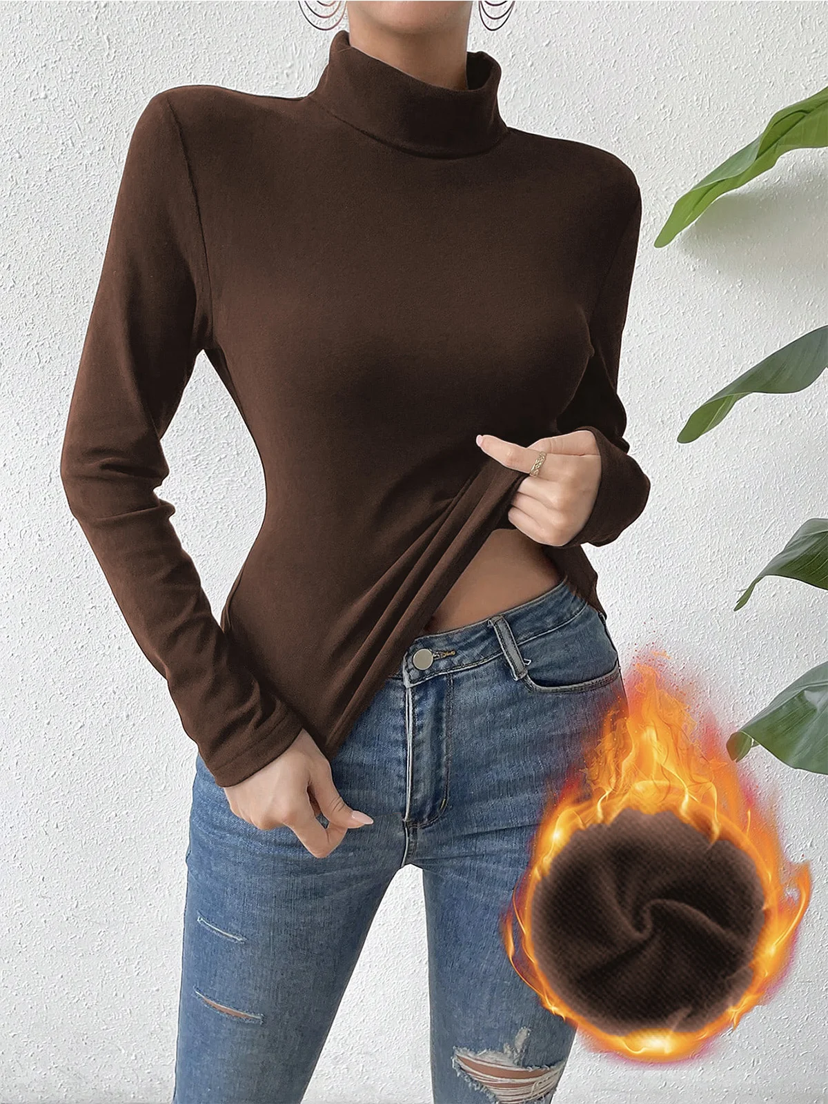 Knitted Warmth Half Turtleneck Casual Plain H-Line Long Sleeve T-Shirt