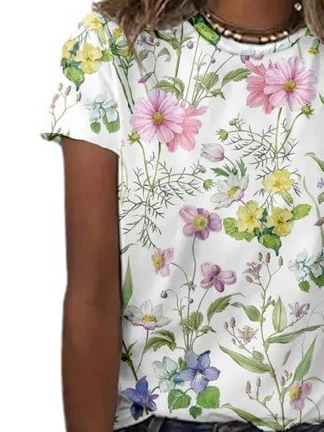 Floral Casual Crew Neck Loose T-Shirt