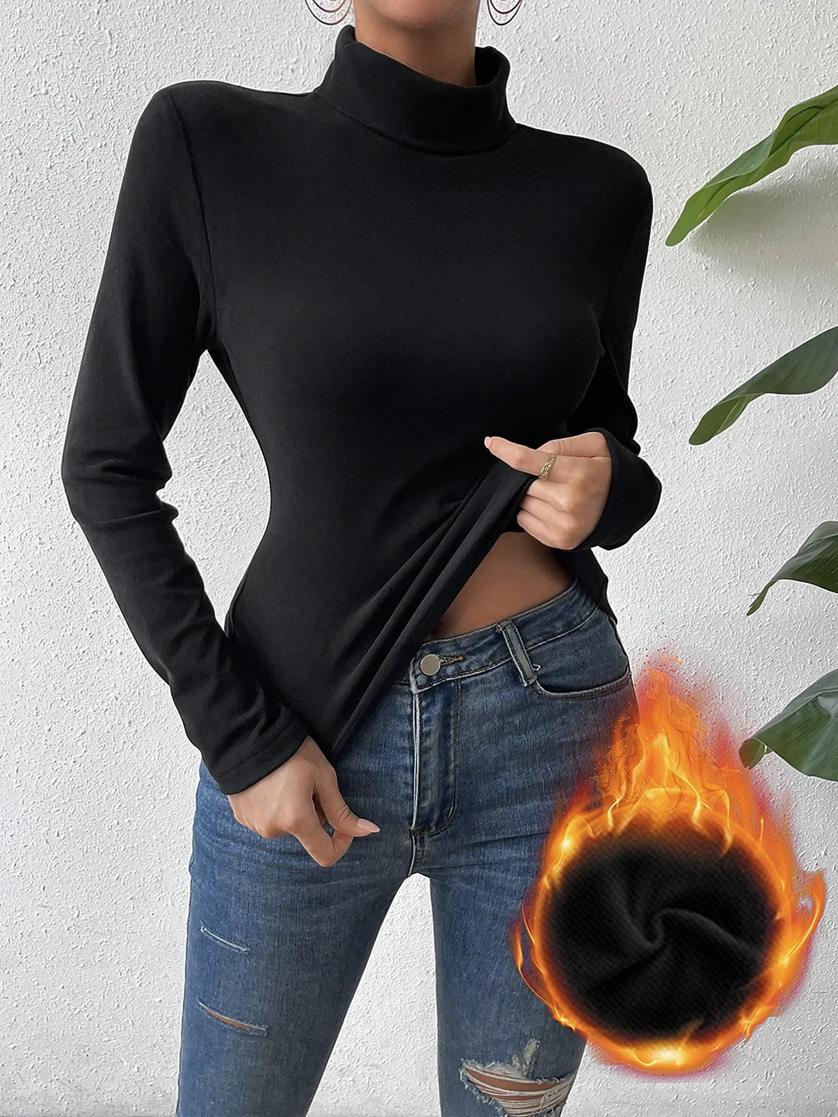 Knitted Warmth Half Turtleneck Casual Plain H-Line Long Sleeve T-Shirt