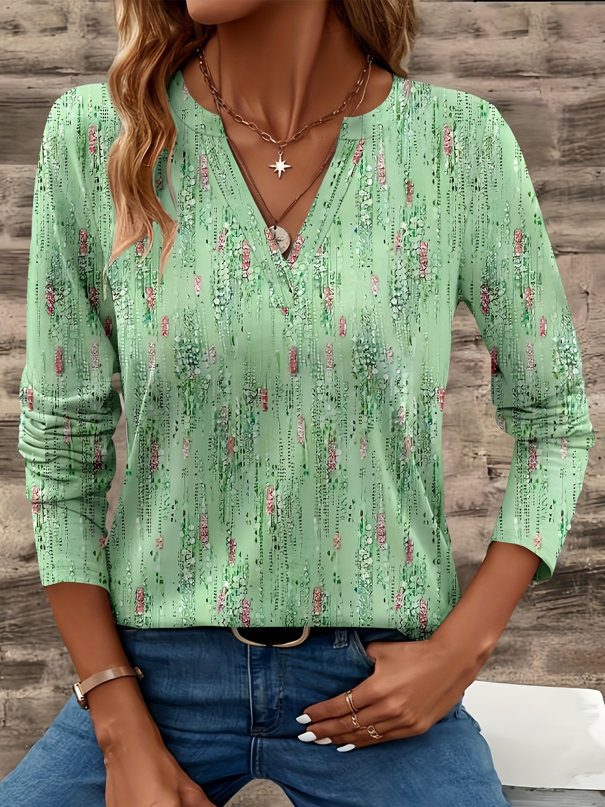 Print Casual V Neck Long Sleeve T-Shirt