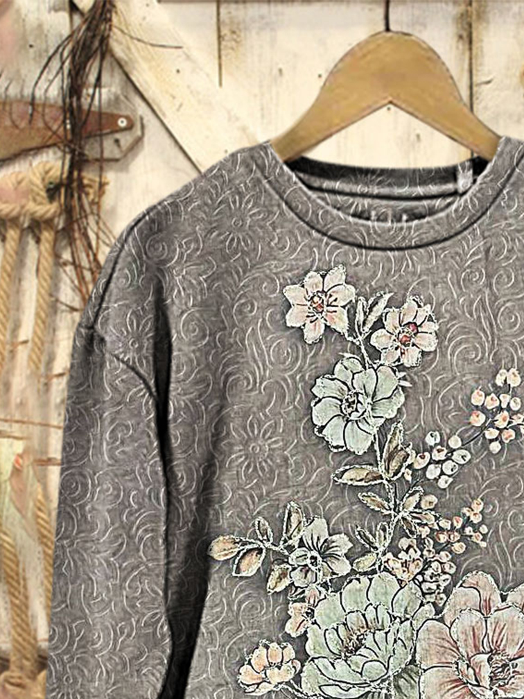 Floral Print Long Sleeve Crew Neck Sweatshirt