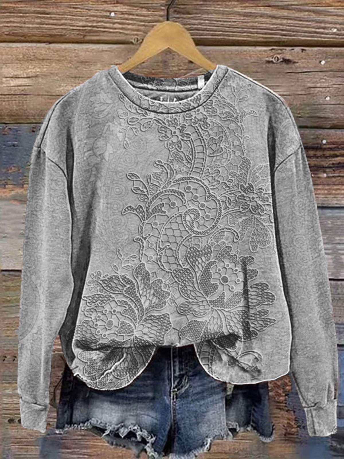 Floral Print Long Sleeve Crew Neck Sweatshirt