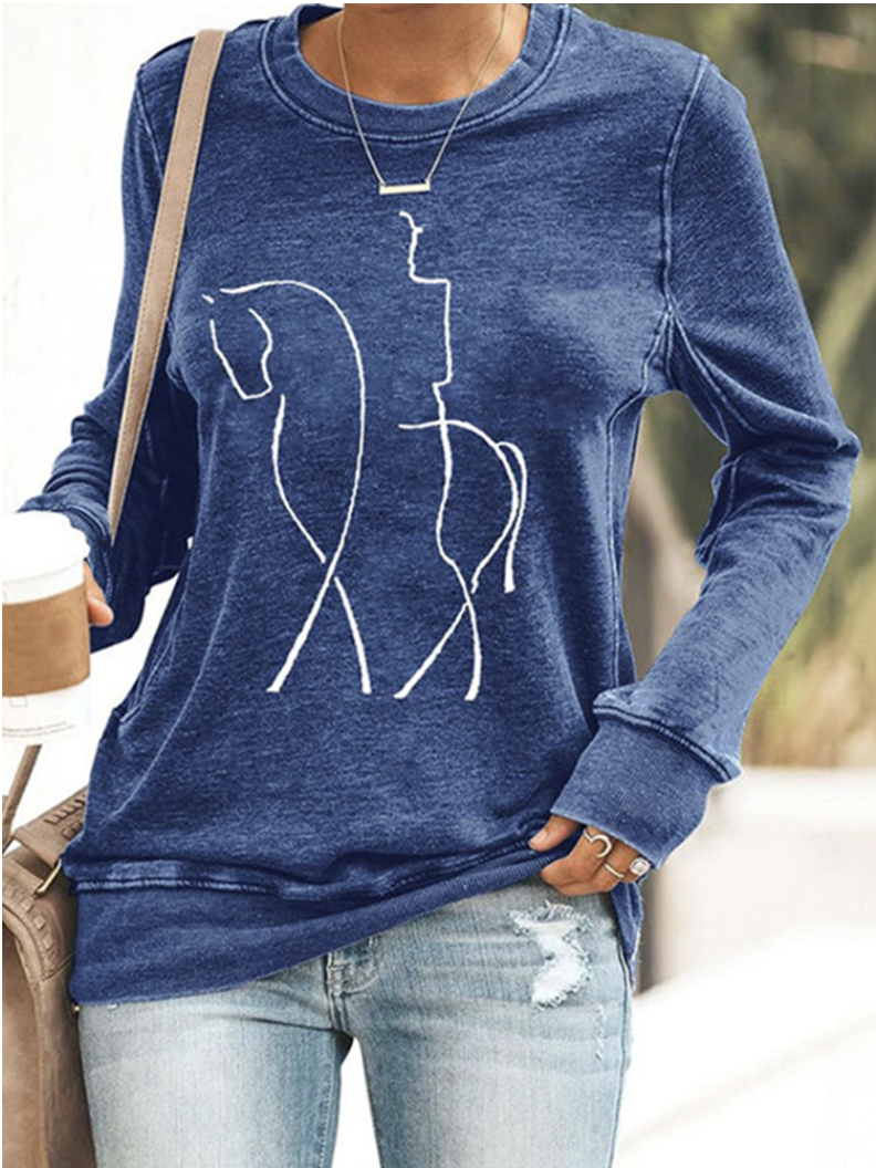 Western style retro round neck pullover sweatshirt