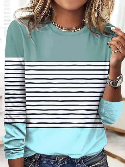 Jersey Loose Striped Casual T-Shirt