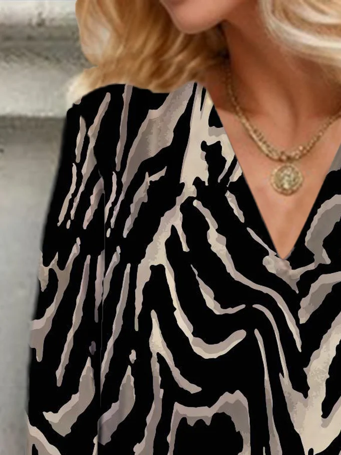 Zebra Print V-neck Blouse