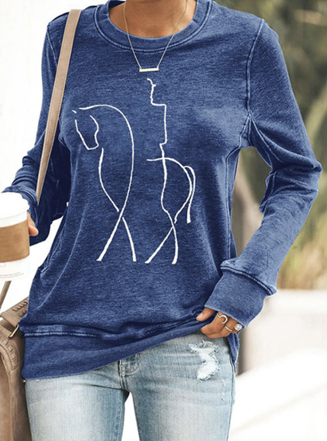 Western style retro round neck pullover sweatshirt