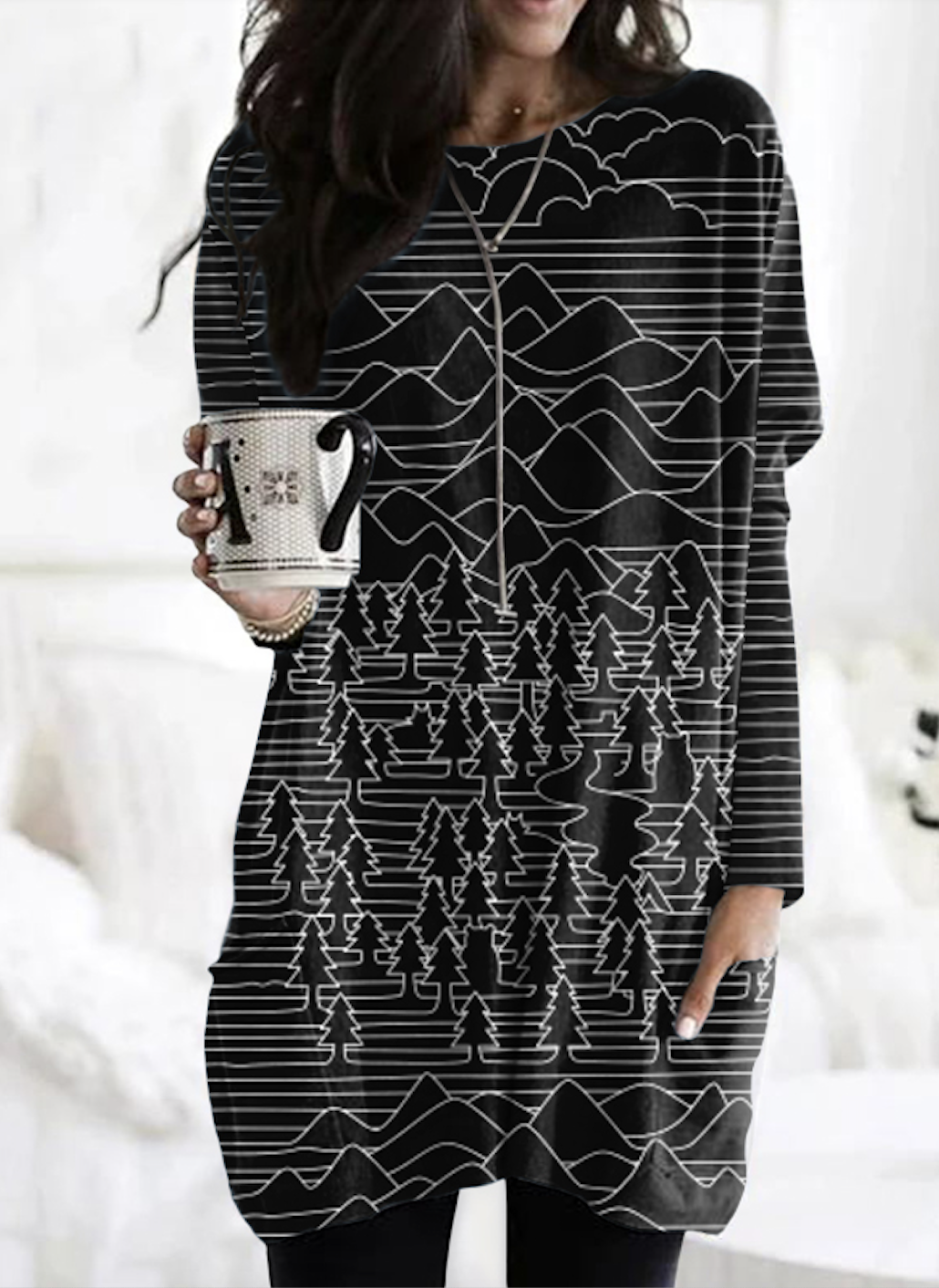 Geometric Wave Art Casual Long T-shirt