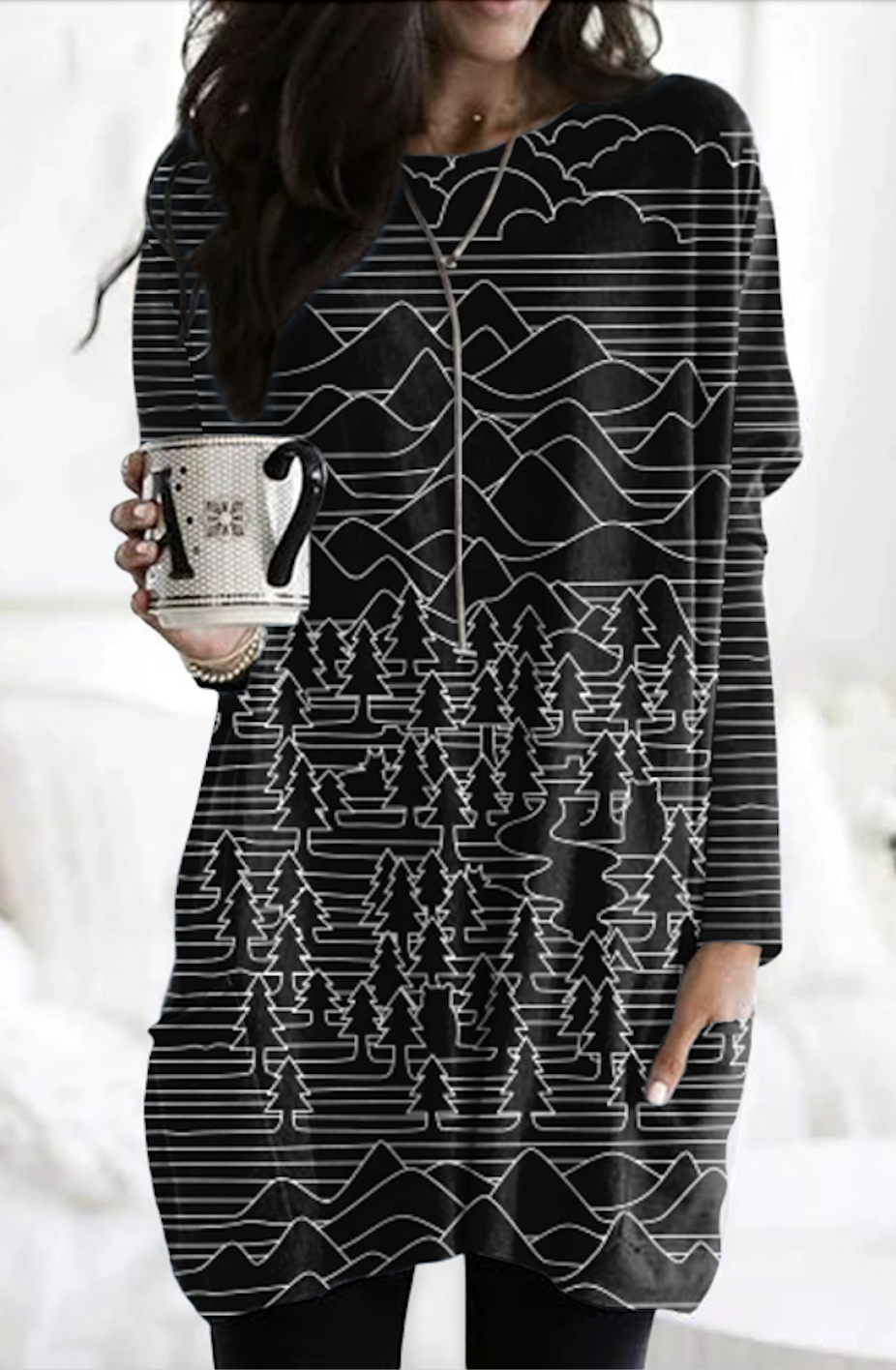 Geometric Wave Art Casual Long T-shirt