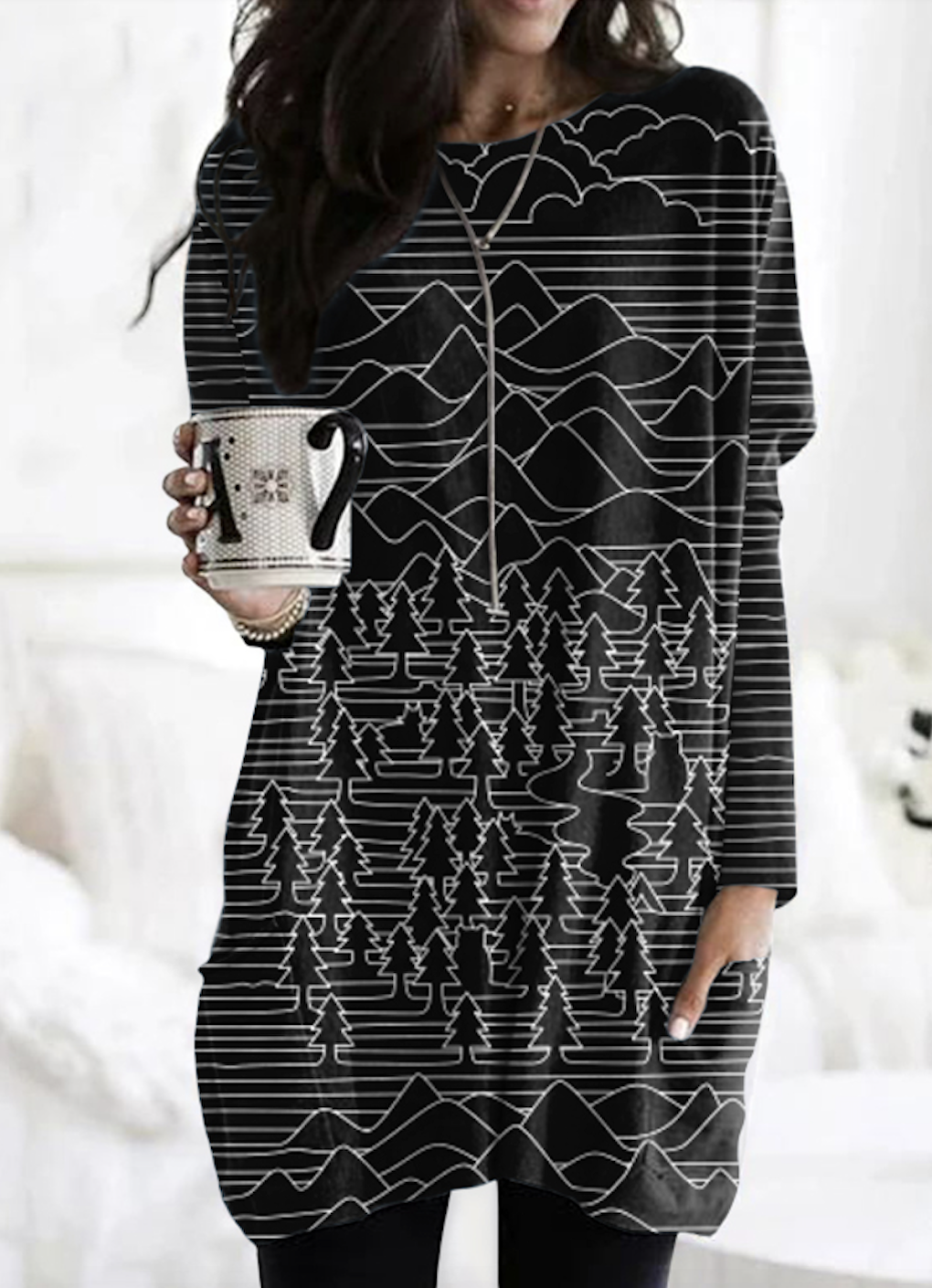 Geometric Wave Art Casual Long T-shirt