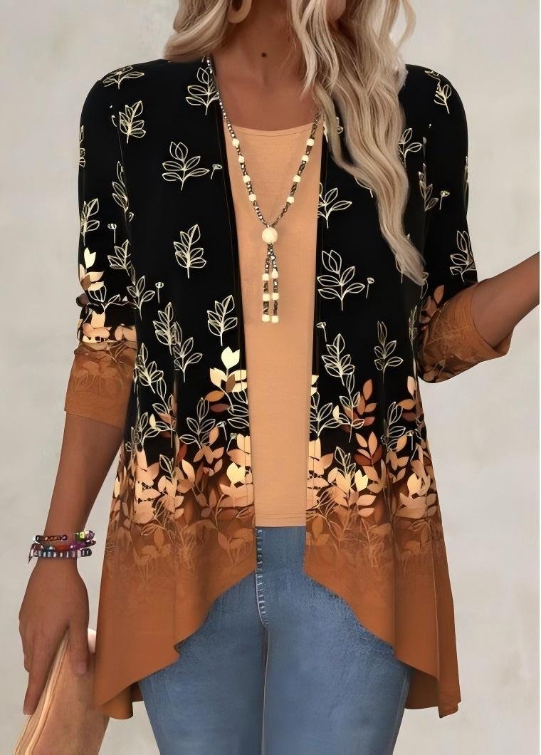 Women's Retro Elegant Gradient Print Long Sleeve Shawl Cardigan