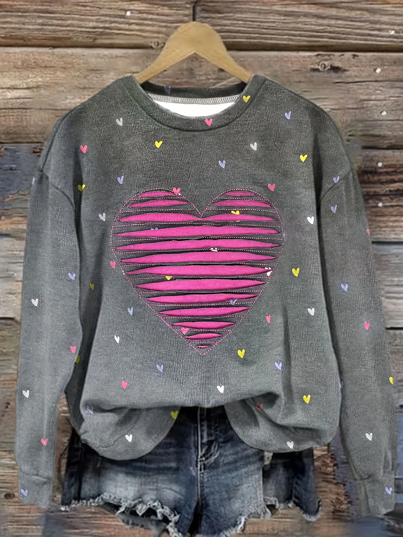 Valentine's Day Loose Vintage Crew Neck Sweatshirt