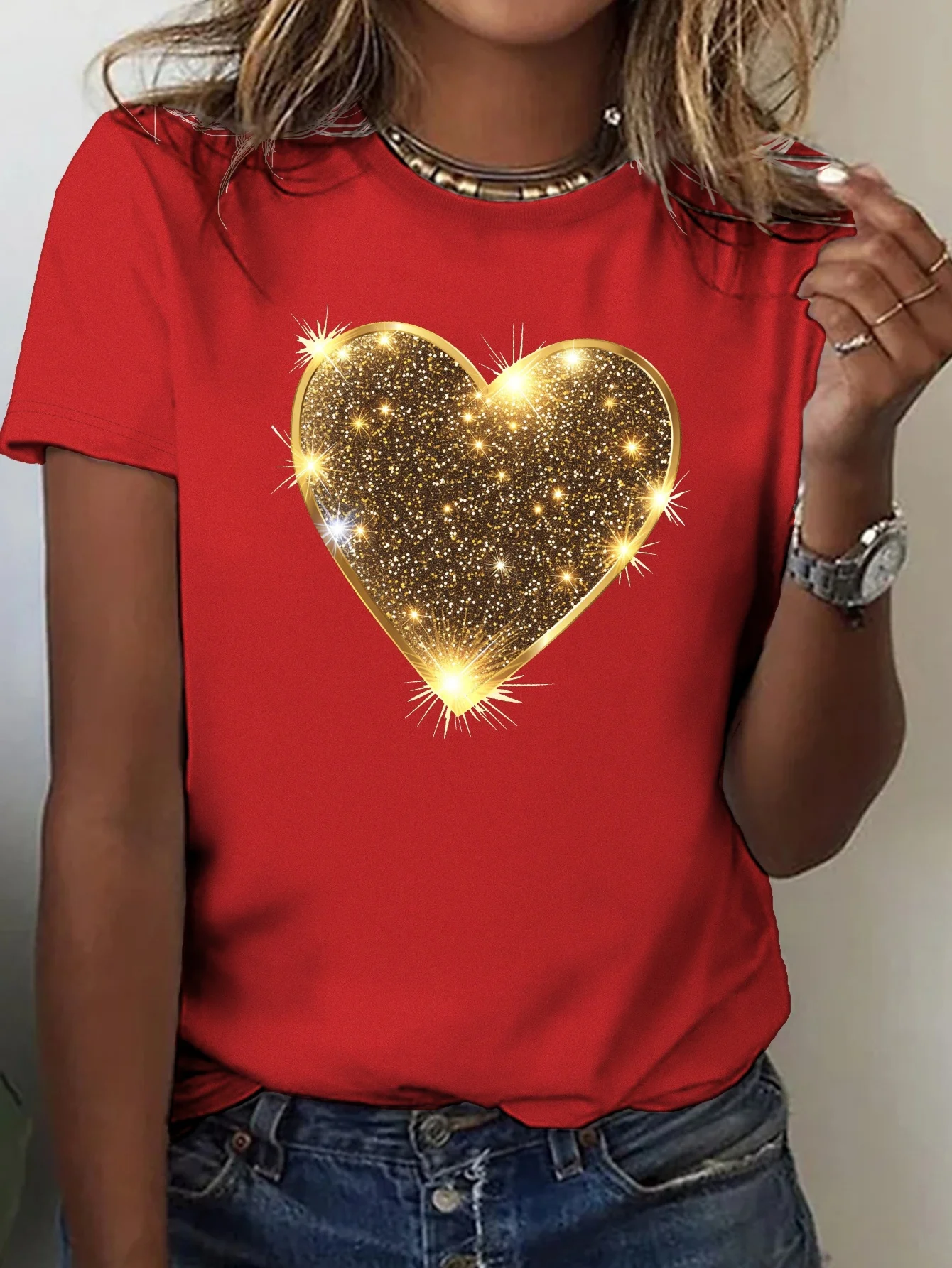 Valentine's Day Fashion Women's Round Neck Casual T-shirt