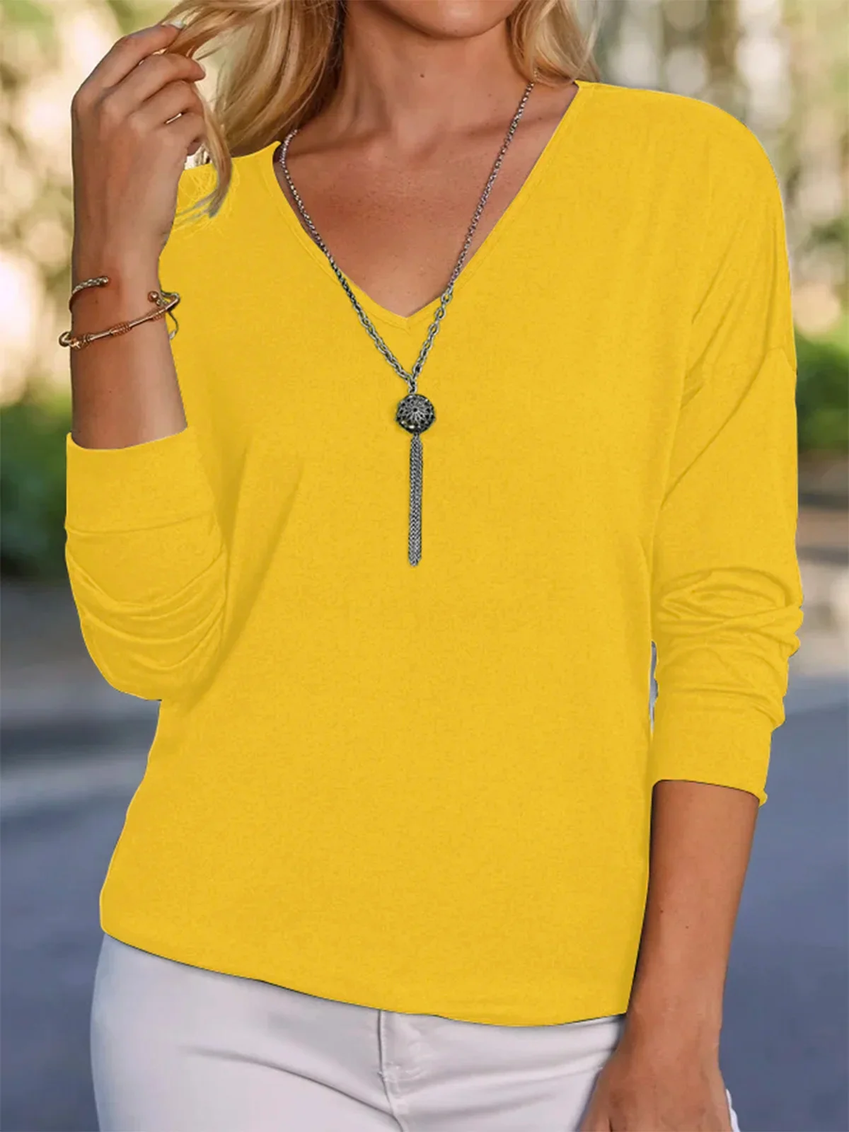 Casual V Neck Long Sleeve T-Shirt