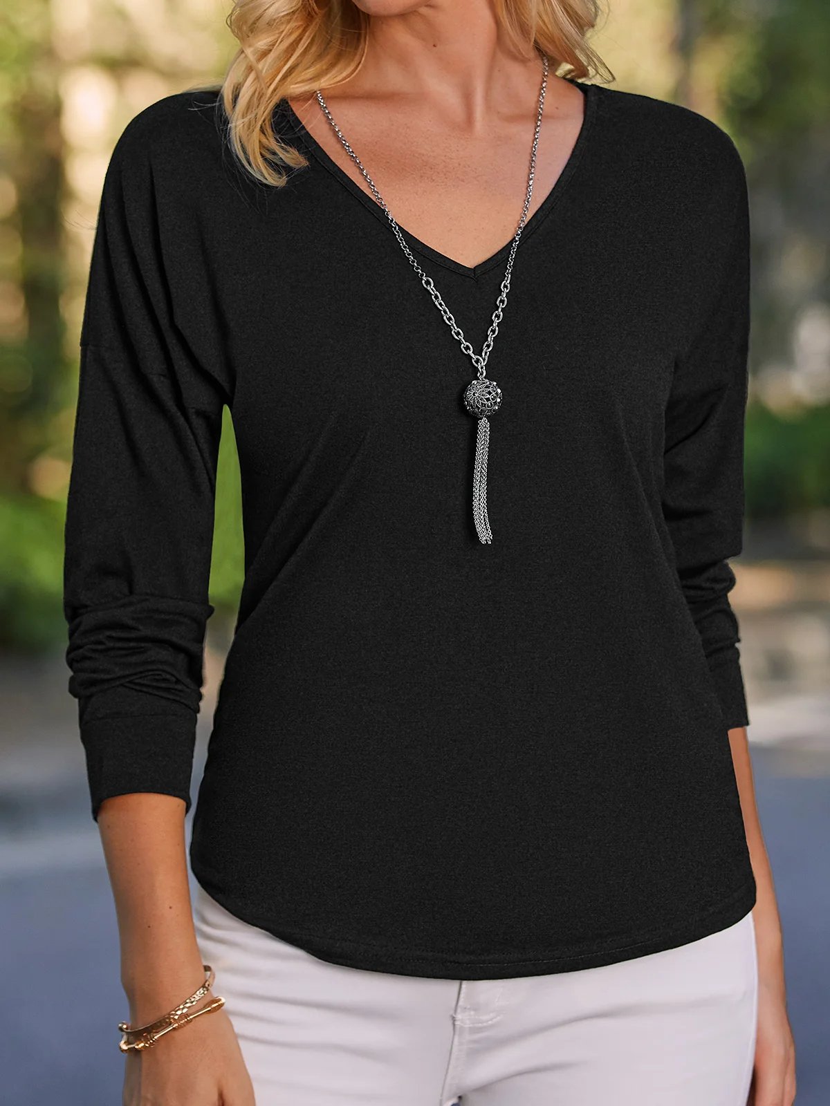 Casual V Neck Long Sleeve T-Shirt