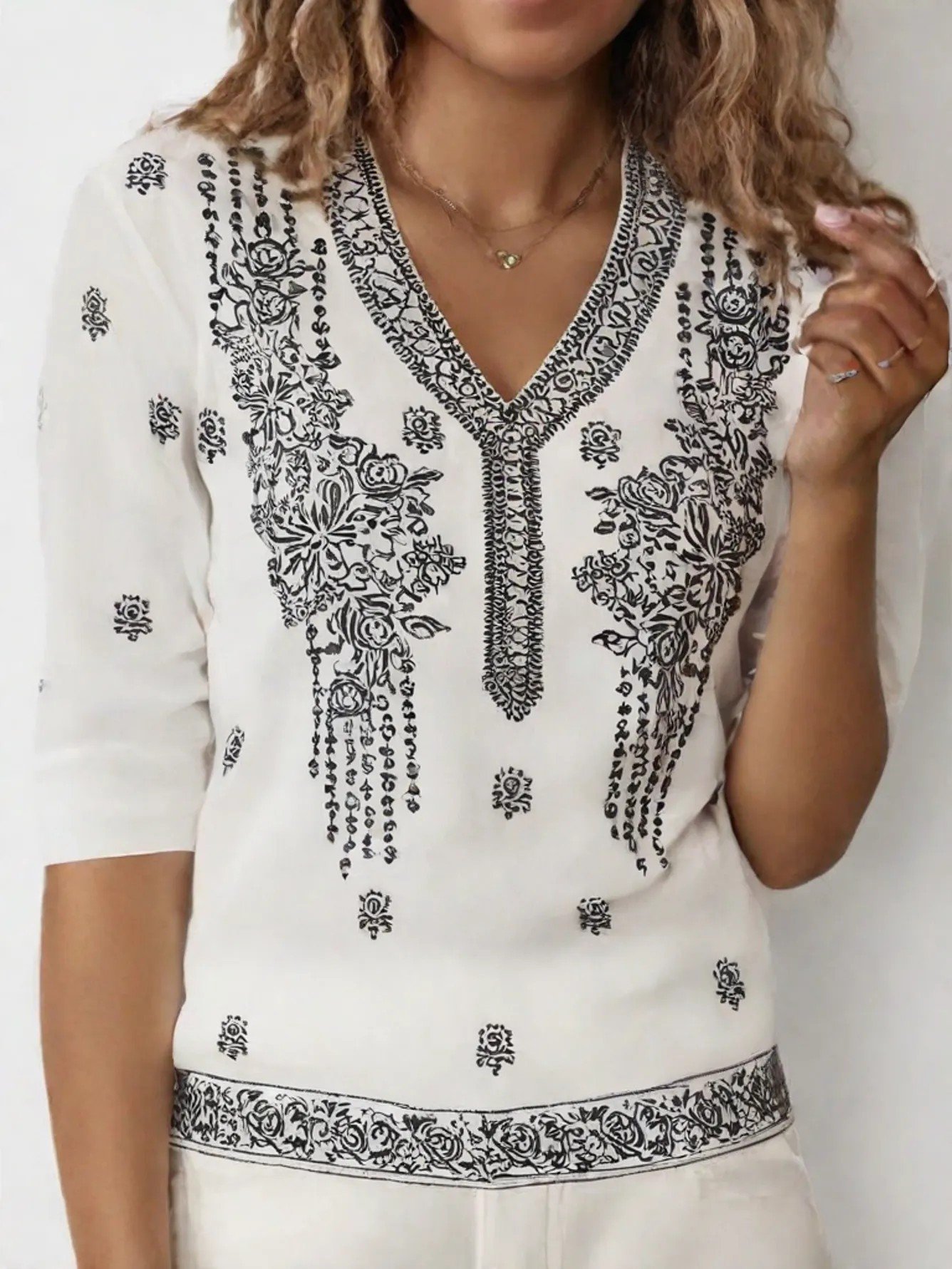 Print Casual V Neck Long Sleeve T-Shirt