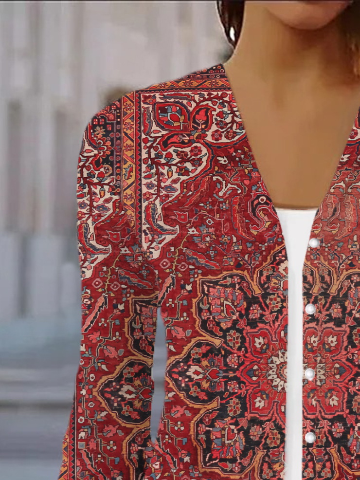 Ethnic Print Casual Shawl Jacket