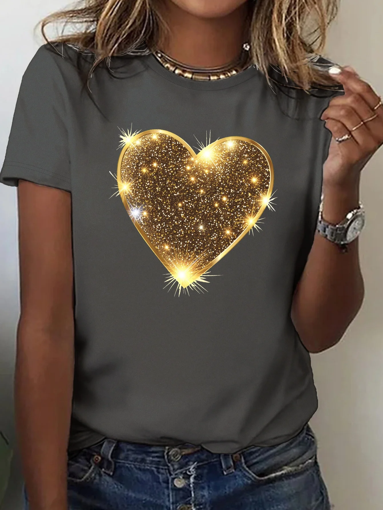 Valentine's Day Fashion Women's Round Neck Casual T-shirt