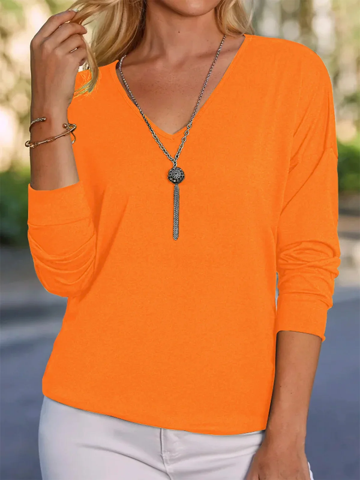 Casual V Neck Long Sleeve T-Shirt