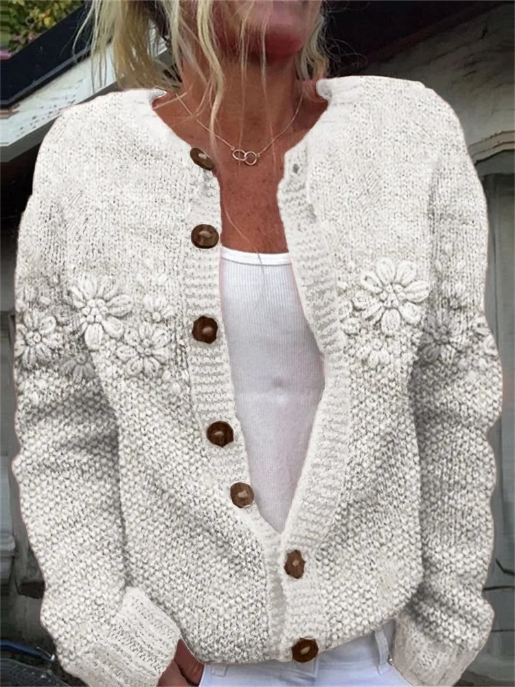 Casual Knitted Loose 3D Printing Cardigan