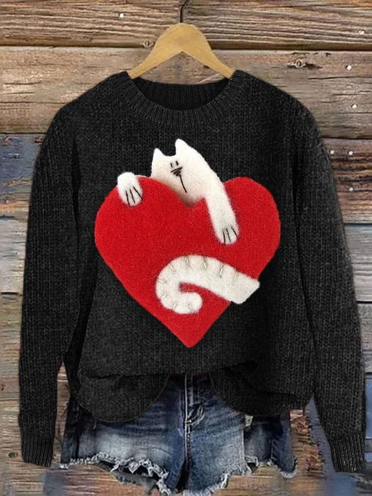 Valentine's Day Fashion Heart Round Neck Sweatshirt