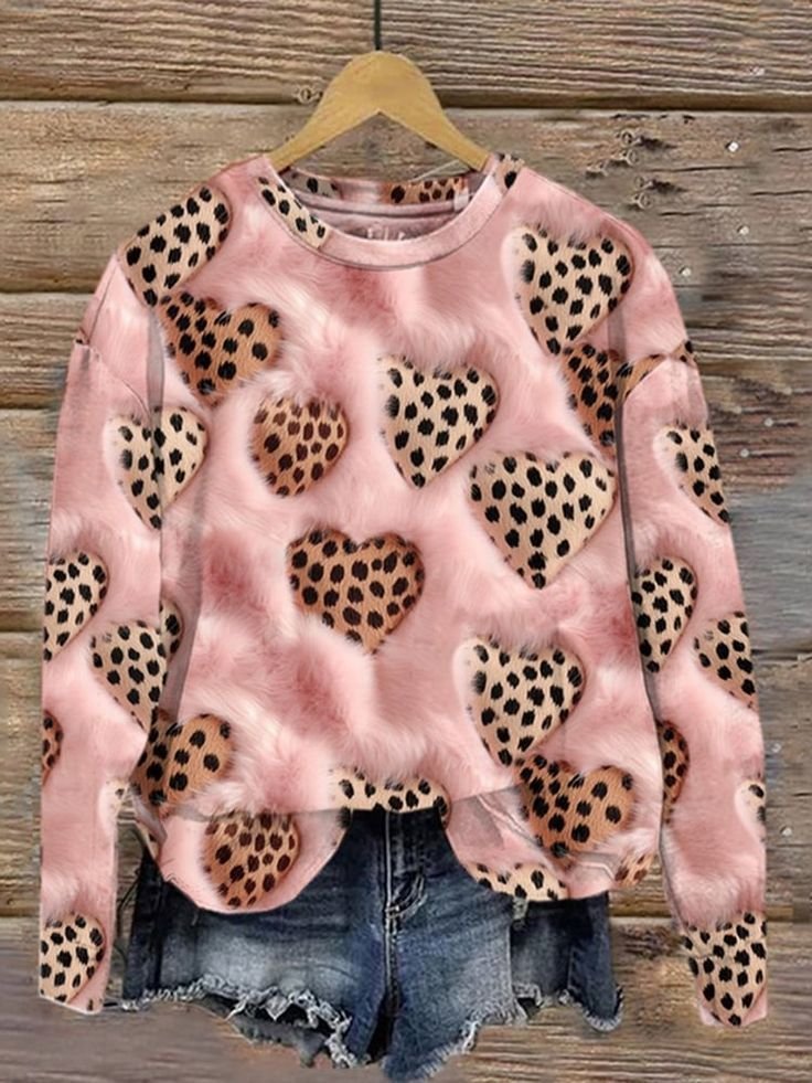 Valentine's Day Fashion Heart Printed Round Neck Sweatshirt