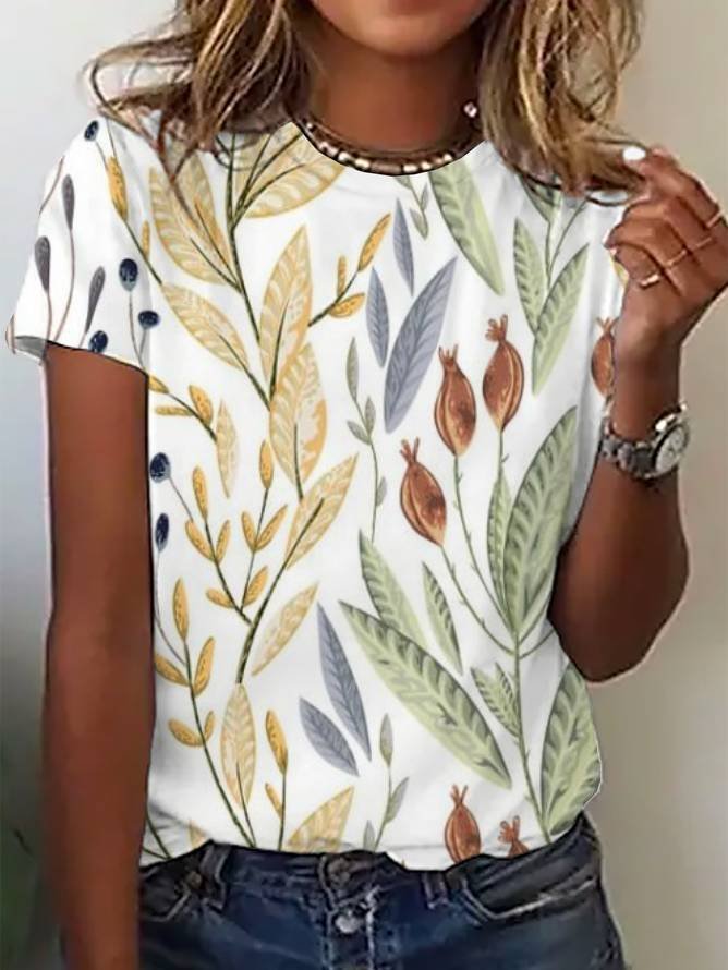 Floral Print Short Sleeve Crew Neck T-shirt