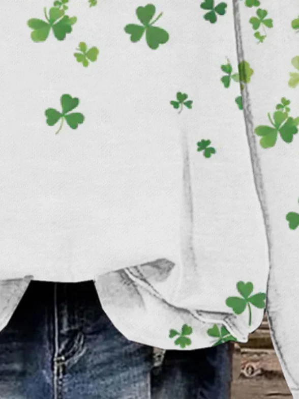 Four-leaf Clover Print Long-Sleeved Crew Neck Sweatshirt